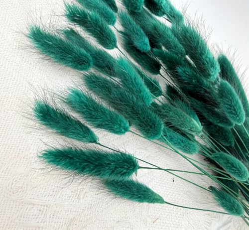 60pcs Dried Bunny Tails Flowers Blue Pampas Grass Natural Dried Floral Arrangement Dry Flowers for Christmas Halloween Boho Decor Home Wedding DIY Craft Decoration (16") - color: Blue