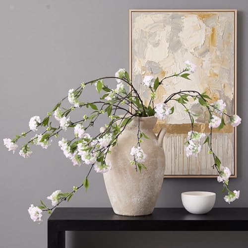 4 Pcs Artificial Plants Flowers 43" Faux Greenery Long Stem Branches for Vase Realistic Silk Fake Snowball Viburnum Artificial Hydrangea Flowers for Tall Vase Home Table Decor(Pink) - color: Pink