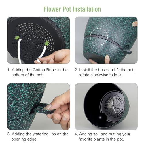 Meowell 12 inch Large Self Watering Pots for Indoor Outdoor Plants, Flower Plant Pots with Mesh Drainage Holes for Garden House Plants, Plastic Planters for Home, Black with Green Speckles - color: Black With Green Speckles, size: 12inch B