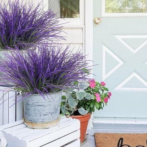 RECUTMS Fake Outdoor Plants, Fake Plants Artificial Grass Plants Fake Bushes Faux Shrubs Wheat Grass Purplish Red Artificial Plants Outdoor UV Resistant 12Pcs for Garden Porch Yard Home Decor(Purple) - color: Purple Grass