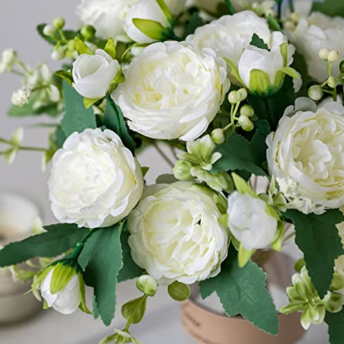 Floweroyal 12 Bunches Peony Artificial Flowers White Flowers Silk Peonies Bouquets for Wedding Party Table Centerpieces Floral Arrangement Home Kitchen Decor - color: White-12pcs