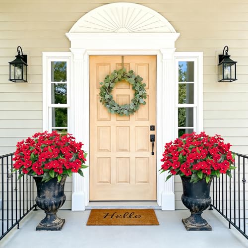 6 Pcs Artificial Flowers for Outdoors Fake Silk Periwinkle Flowers Faux Plants UV Resistant Bouquet Decorations for Planters Spring Summer Garden Porch Patio Window Box Balcony Home, Red - color: Red
