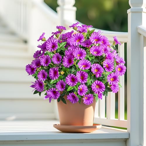 Purple Artificial Morning Glory Flowers for Outdoor Planters, Premium UV Resistant Silk Faux Flowers for Porch, Hanging Basket & Window Box, Cottage Garden Decor, No Pot, 13.3 Inch, 8 Bundles - color: Dark Purple 8pcs