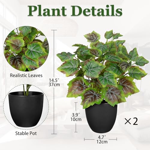 14.5" Artificial Plants Indoor Home Decor, Fake Potted Silk Plants for Shelves Living Room Decor, Small Artificial Office Desk Plants in Pots, Faux Grape Leaf Vine Hope Tropical House Plant Sets of 2 - color: 2 Sets # Rusted Green