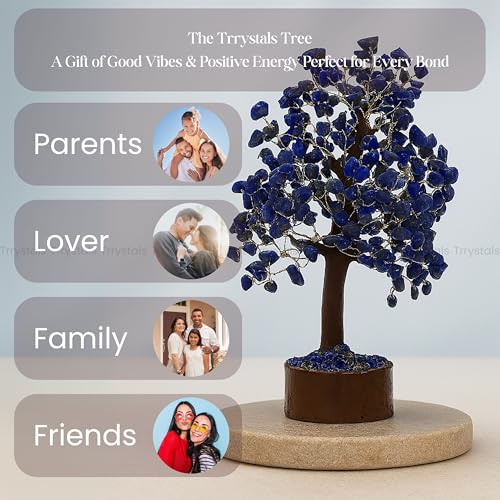 Lapis Lazuli Natural Gemstone Tree | Decorative Crystal Bonsai for Home & Office Décor | Handcrafted Wire Tree with Natural Gemstones - color: Lapiz Lazuli Tree