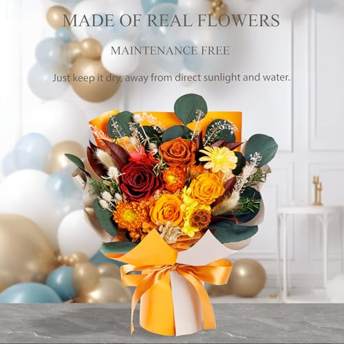 Perfectione Roses 4 Roses Mixed Bouquet for Mother's Day, Fall Flowers for Delivery, Preserved Flowers Birthday Gift for Women Mom Wife Grandma Her, Fall - color: Fall 4 Roses