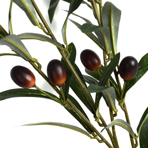 6pcs Artificial Plants Greenery Olive Branches Stems Fake Plants Green Leaves Fruits Branch Leaves for Home Office ndoor Outside DIY-Wreath Decor 28-Inch (6)