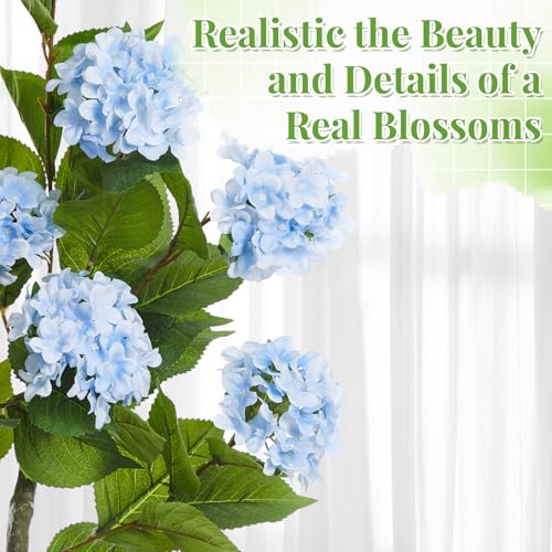 Daifunli 2 Pack 36″ Artificial Hydrangea Trees Real to Touch Faux Hydrangea Bushes Plants with Stakes for Wedding Spring Home Office Living Room Housewarming Gift(Blue) - color: Blue