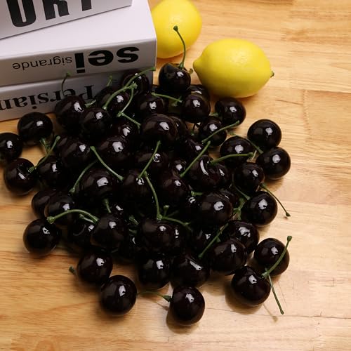 50PCS Simulation of Fruit Cherry Realistic Fake Fruit Cherry for Home Kitchen Party Decoration Photography Props Fruit Basket Decoration Christmas Thanksgiving - color: Black Cherry