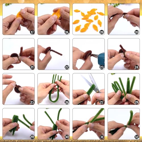 TOAOB 200pcs Pipe Cleaners Craft DIY Sunflowers Bouquets Making Kit Chenille Stems Artificial Flowers Craft Kit for DIY Art and Crafts Home Decorations Yellow Brown Dark Green - color: Yellow/Brown/Dark green