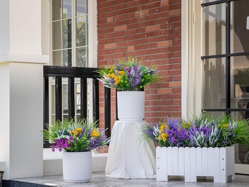 Green Moon 25PCS Artificial Plants Outdoor, Faux Lavender & Greenery Stems | UV Resistant Fake Plants, Artificial Flowers for Outdoors Planters, Garden Patio Porch, Window Box, Spring Summer Home Decor - color: Lavender Flower
