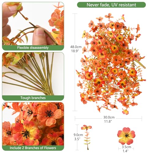 INQCMY Artificial Fall Flowers for Outdoors Realistic Faux Autumn Hanging Plants 2Pcs Fake Mums Fake Flowers for Porch Patio Outdoor Decor Home Decor UV Resistant (Orange Sunset Red) - color: Red Orange