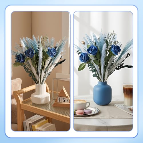 Boho Decor Bouquet Blue Pampas Grass Dried Flowers and Artificial Flowers for Home Office Wedding Centerpieces Vases