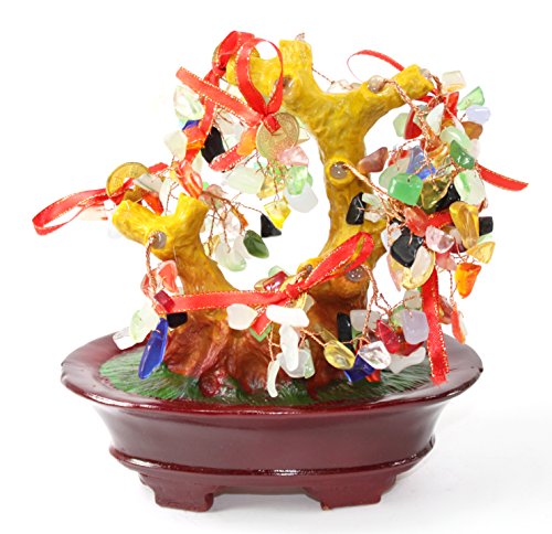 Feng Shui Colorful Gem Stones Money Fortune Tree Bonsai Home Decor Wealth Blessing Gift (Colorful Stone TRE003) - color: Colorful Stone Tre003