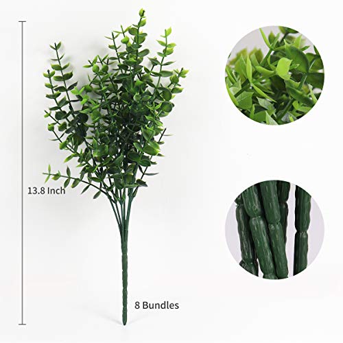 RECUTMS 8 Bundles Artificial Eucalyptus Artificial Grasses Fake Greenery Boxwood Stems Fake Plants and Greenery Springs for Farmhouse,Home,Garden,Office,Patio,Wedding and Indoor Outdoor(Eucalyptus) - color: Eucalyptus, size: 8 Pcs