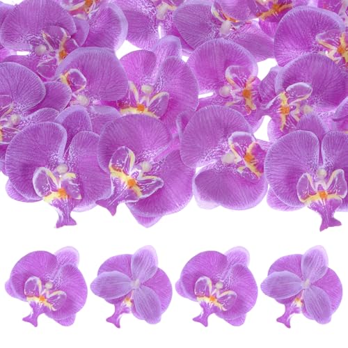 M METERXITY 20-Pack Artificial Orchid Flower Heads, Silk Faux Butterfly Flowers Head for Wedding/Bouquet/Bridal/Party Decor, Fake Phalaenopsis Petals Bulk [2.76 Inch, Dark Purple] - color: Dark Purple, size: 2.76 Inch