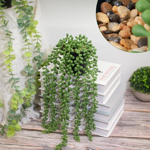 LOYWREE 2 Pack Lifelike Artificial String of Pearls Plant - Faux Hanging Succulent with Black Pot, Realistic Trailing Fake Plant for Indoor Outdoor Shelf Desk Window Sill Home Garden Office Decor - color: String of Pearls, size: 2Pack