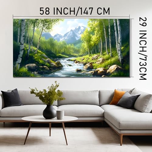 SSNEEKNDG Green Forest Large Wall Art for Living Room Tree Pictures Landscape Mountain Artwork for Bedroom Office Kitchen Canvas Prints 29"x58" - size: 29"L x 58"W
