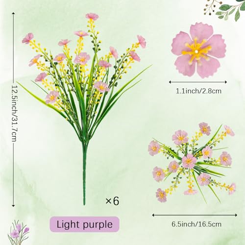 MACTING Artificial Flowers for Outdoors 6 Bundles UV Resistant Fake Flowers No Fade Faux Outdoor Plants for Indoor Outside Planters Garden Porch Yard Window Pot Home Summer Decorations,Light Purple - color: Light Purple, size: 6PCS