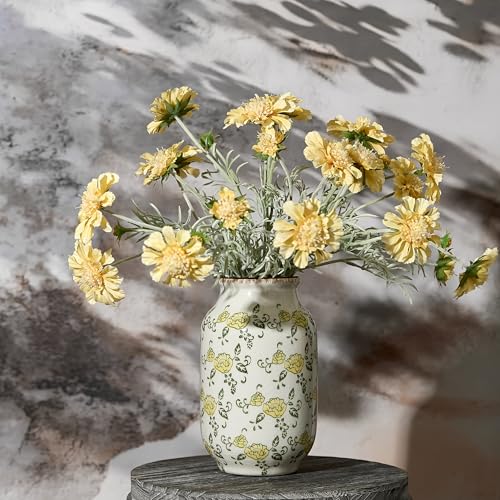 SIDUCAL Ceramic Vintage Pastoral Vase, 8.78 Inch Chinoiserie Floral Vase, Retro Ice Cracked Rustic Farmhouse Vases for Home Decor, Living Room, Bookshelf, Office, Tuscan Decor, Yellow Rose Pattern - color: 18049-yellow Rose