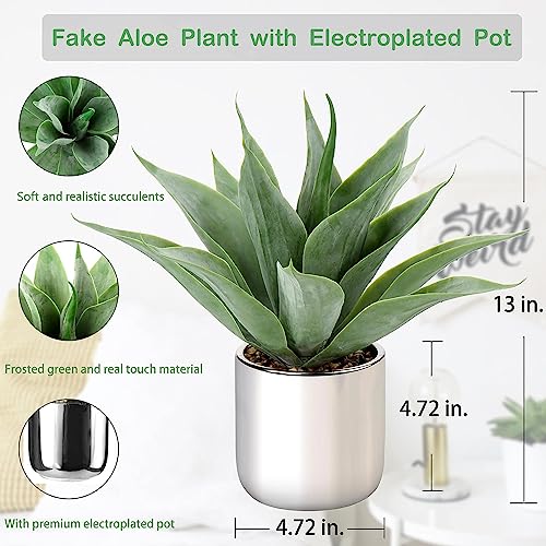 Large Agave Plant Artificial Succulent 13" Fake Aloe Vera Plant in Pot Faux Agave Plants Realistic Artificial Potted Plants for Living Room Table Bathroom Shelf Office Desk Home Indoor Decor (Silver) - color: Agave -Silver