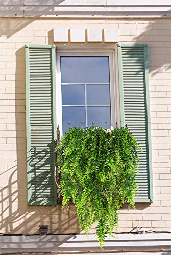 RECUTMS Hanging Artificial Plants 4Pcs UV Resistant Fake Boston Fern Realistic Faux Greenery Plastic Ivy Vines for Wall Home Room Garden Wedding Party Garland Outside Decoration(Green) - color: Green