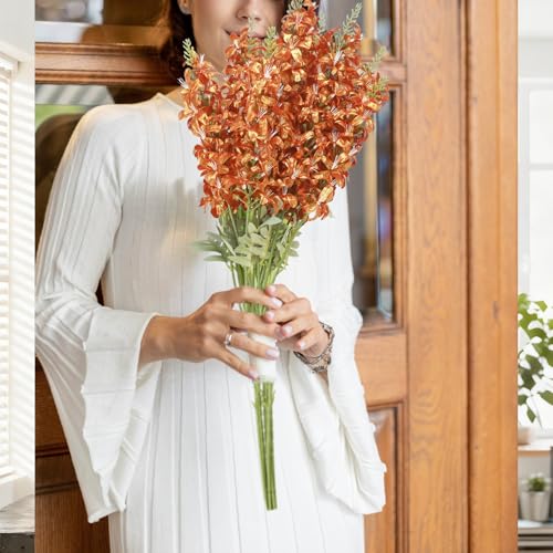 38" Orange Glitter Delphinium Artificial Flowers, 6PCS Sparkle Metallic Silk Delphinium Faux Larkspur Long Stem Flowers for Tall Vase for Home Wedding Table Decor(Orange)