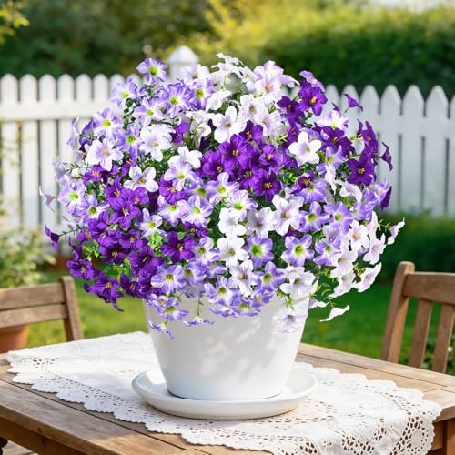 MARTINE MALL 24 Bundles Look Real Artificial Flowers for Outdoors, Realistic Fake Outdoor Flowers, UV Resistant Silk Petunia Flowers for Outside Faux Flowers for Outdoor Garden, Mixed Purple - color: Mixed Purple, size: 24 Bundles