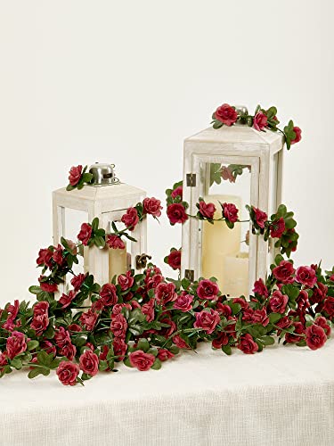 PARTY JOY 8pcs 65.6Ft Flower Garland, Fake Rose Vine Artificial Flowers Hanging Rose Ivy Garland for Room Wall Decor Hanging Baskets Wedding Arch Garden Background Decor - color: 8pc-wine Red, size: 8PC