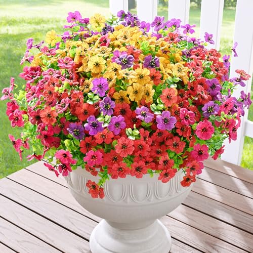 Waipfaru Artificial Flowers for Outdoors, 24 Bundles Faux Plants Outdoor, UV Resistant Artificial Plants Outdoor, Silk Fake Artificial Flowers for Outside Home Decor Planter Porch Patio Decoration - color: Red&yellow&purple&purple-red, size: 24 Bundles