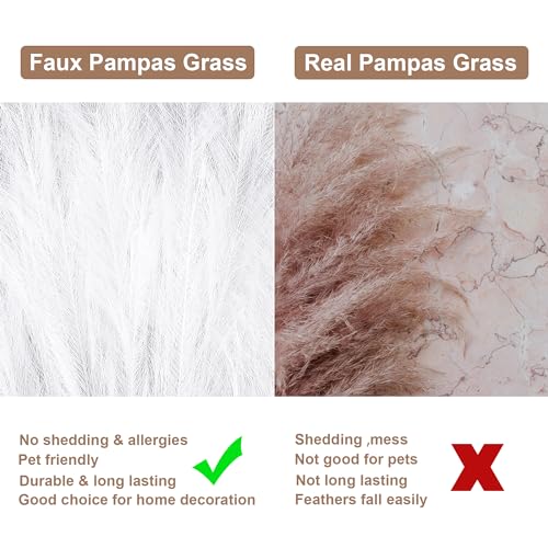12 Pcs White Faux Pampas Grass Decor 38"/3.1FT Tall Fake Pompas Floral Large Artificial Pompous Grass Branches Plants for Floor Vase Filler Home Boho Decoration - color: White