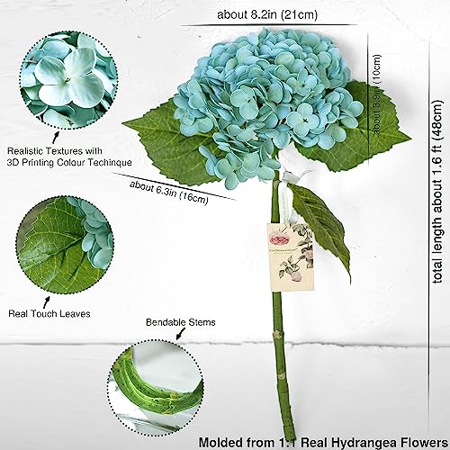 FiveSeasonStuff Real Touch Silk Hydrangea Flowers, 2 Large Long Stem Artificial Flowers for Floral Arrangements (Bermuda Blue) - color: Bermuda Blue (2 Stems)