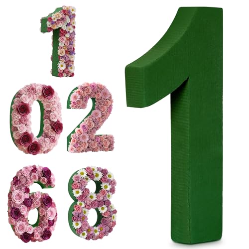 Leinuosen 12inch Dry and Wet Floral Foam Numbers Blocks Green Foam Blocks for Fresh and Artificial Flowers for Weddings Birthday Flower Arrangement Craft Project Garden Decoration(Number 1) - style: Number 1