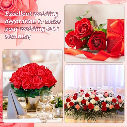 30pcs Red Roses Artificial Flowers, Fake Silk Roses with Stems in Bulk, Faux Roses for Anniversary Valentine's Day Birthday Gifts Wedding Bridal Bouquets Centerpiece Party Home Decor - color: Red