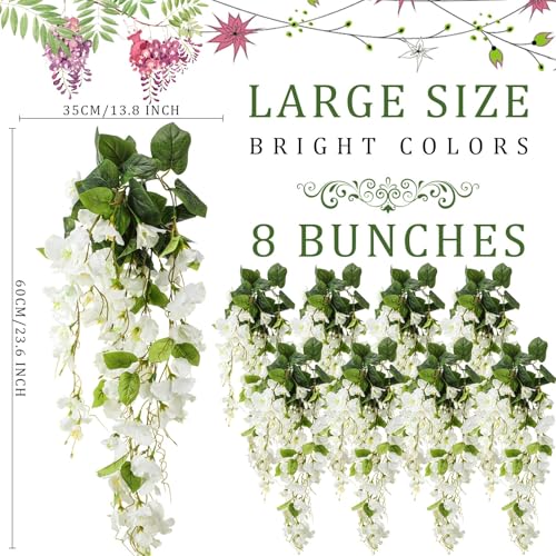 XunYee 8 Pcs Artificial Hibiscus Flowers for Outdoors Spring Summer Decor Fake Hanging Flowers Plants Uv-Resistant Faux Hibiscus Flower for Outside Porch Patio Front Door (White) - color: White