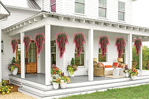 RECUTMS 4 Pcs Artificial Hanging Boston Ferns Plants Faux Fern Leaves Greenery Wall Decor for Outdoors Indoor Garden Weddin (Pink) - color: Pink