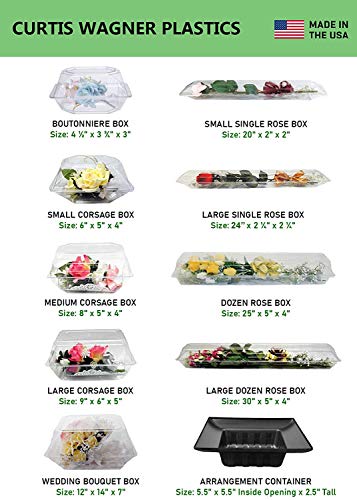Curtis Wagner Plastics CW-754 Clear Medium Corsage Flower Boxes (5-Pack) - 8" x 5" x 4" Size, Plastic Floral Containers for Corsage, Boutonniere, Roses, Small & Large Flowers, Clear Gift/Craft Box - style: Corsage-medium