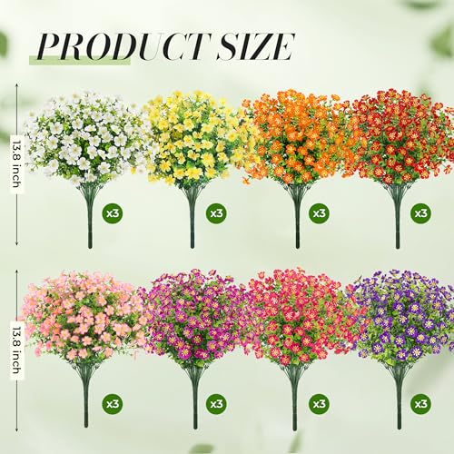Der Rose 24 Bundles Fake Flowers Artificial Flowers Bulk Daisy for Outdoor Spring Garden Porch Farmhouse Decor - color: 8 Colors Mix