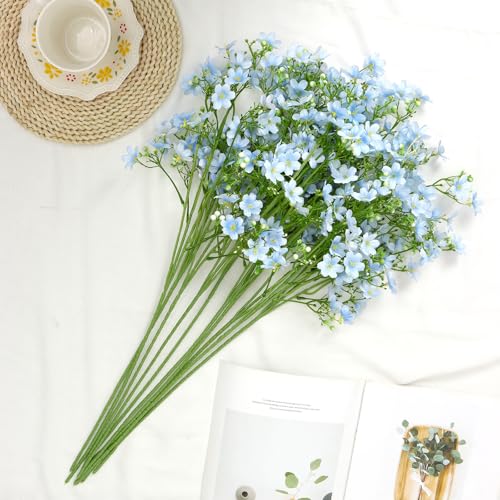 TOCHGREEN 10PCS Artificial Silk Flowers with Long Stems Faux Bulk Babys Breath Flowers Fake Silk Flowers Bouquet for Floral Arrangement Tall Vase Home Wedding Table Centerpieces Decor (Light Blue) - color: Light Blue