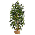 Nearly Natural 64in. Bamboo Artificial Tree with Natural Bamboo Trunks in Boho Chic Handmade Natural Cotton Woven Planter with Tassels