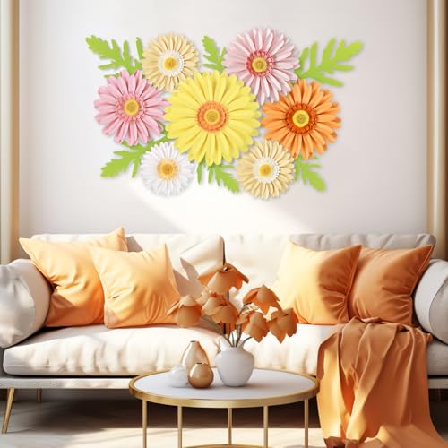 PAPER JAZZ Daisy Giant Paper Flower Wall Decor, 3D Large Flower Party Decoration, Artificial Flower for Classroom, Pink and Yellow Flowers for Bulletin Board, Office,Living Room, Bedroom. - color: Orange Daisy