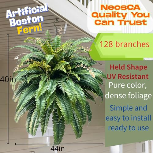Giant Artificial Boston Ferns for Outdoors Large,Uv Resistant Lifelike Artificial Plants Large,Faux Fern Silk Ferns That Look Real,Fake Fern for Outside Lifelike 128 Branches - color: Fern Green (128 Branches)
