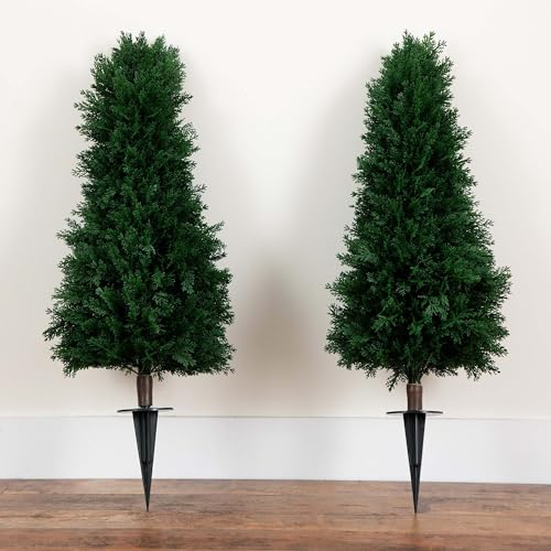 Nearly Natural 3ft. UV Resistant Artificial Cedar Plant with Integrated Ground Stake (Indoor/Outdoor) - Set of 2 - size: 3ft.