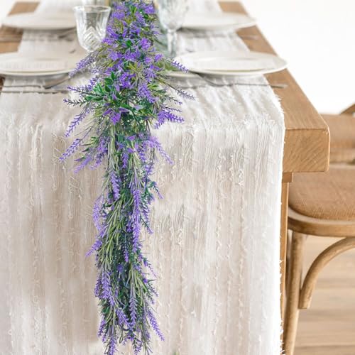 MAKHOT 6Ft Purple Lavender Artificial Garland Decor, Spring Summer All Year Lavender Deep Purple Garland, Green Wreath Vines Decorations for Table Home Wedding Mantle Arch Porch Party - color: Deep Purple-1pcs