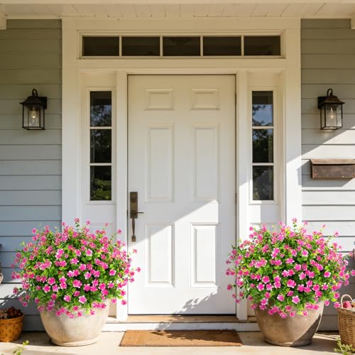 Ouddy Decor 24 Bundles Artificial Flowers for Outdoors Decoration Fake Flowers UV Resistant Faux Plastic Greenery Eucalyptus Plants for Spring Summer Garden Patio Indoor Outdoor Home Decor, Pink - color: Pink