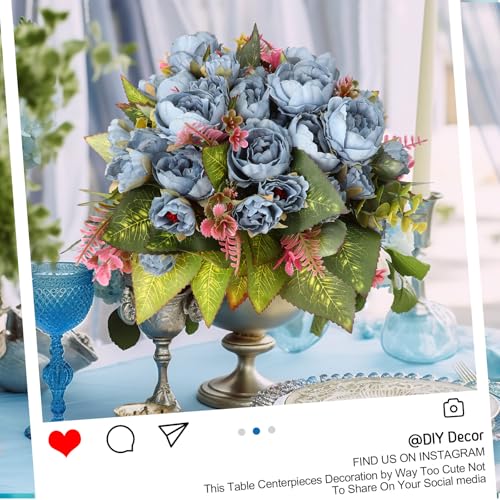 Geosar 8 Bundles Artificial Peonies Flowers Fake Silk Peony Bouquet Faux Peonies Flowers Bulk for Decoration Vase Floral Arrangements Wedding Party Table (Blue) - color: Blue