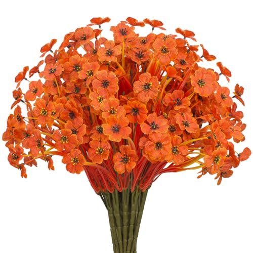 Outdoor Artificial Flowers 21 UV Resistant Bundles Fake Flower Plastic Plants Faux Silk Flowers Porch Hanging Garden Porch Window Box Decorating (Deep Autumn Orange) - color: Deep Autumn Orange