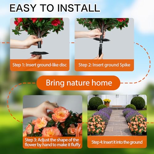 Artificial Flowers for Outdoors, Faux Outdoor Plants Fake Plants Topiary Balls Artificial Outdoor Set of 2 with Ground Spike for Home Front Porch Patio Garden Decor (Tangerine) - color: Tangerine