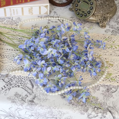 Artificial Orchid Silk Fake Flowers 5PCS Long Stem Artificial Flowers that Look Real Dancing Lady Orchids for Tall Vase Home Outdoor Wedding Party Office Decoration(Blue) - color: Blue