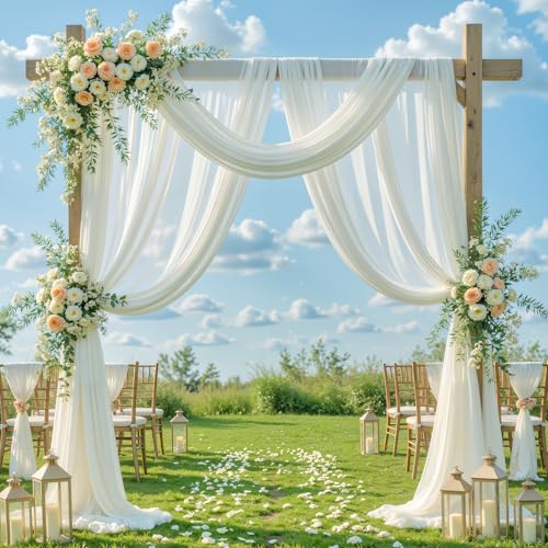 Wedding Arch Draping Fabric, 1 Panel 18FT Cream White Sheer Backdrop Curtain Chiffon Fabric Drapery Voile Scarf Draping Panels for Wedding Archway Ceremony Curtain Valance Party Decoration - color: Cream White, size: (1 Panel )6 Yards/18ft